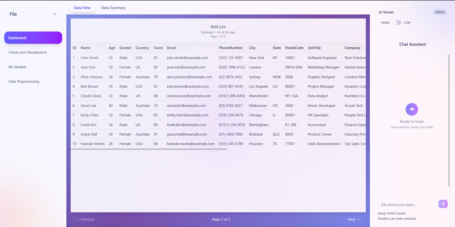 Data Sage app screenshot